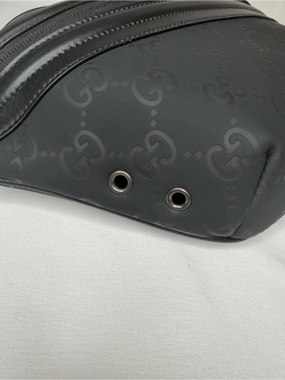 Gucci Edge Large Black GG Rubber Belt Bag 834492 NWT